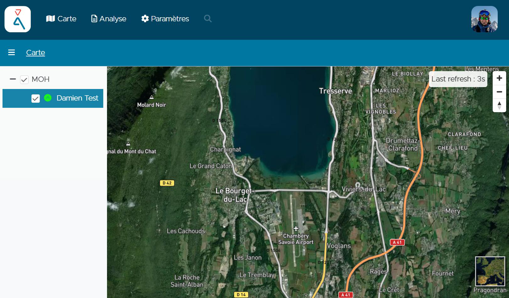 Alpik Pro — Map view showing asset position