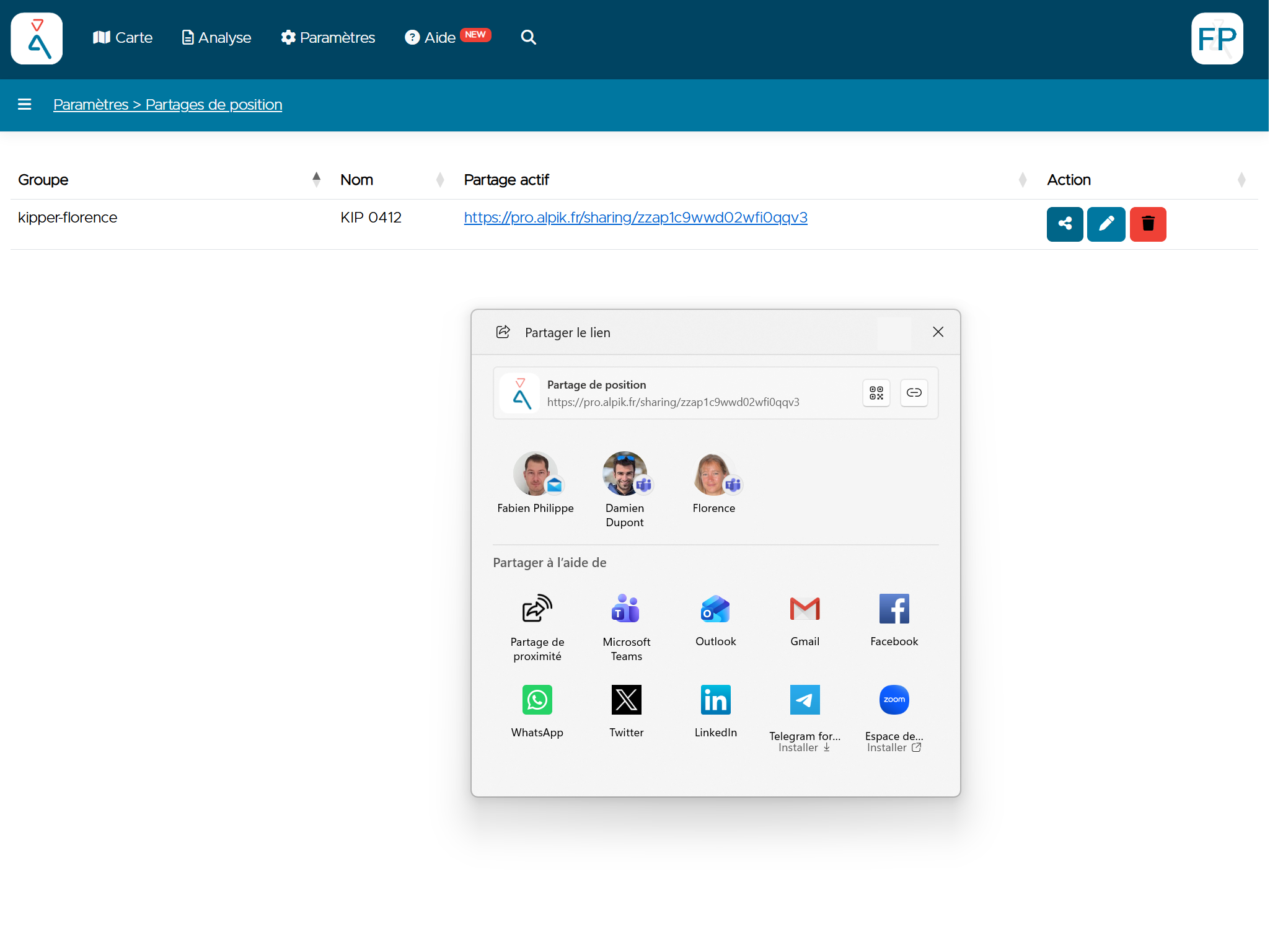 Alpik Pro — Link sharing window