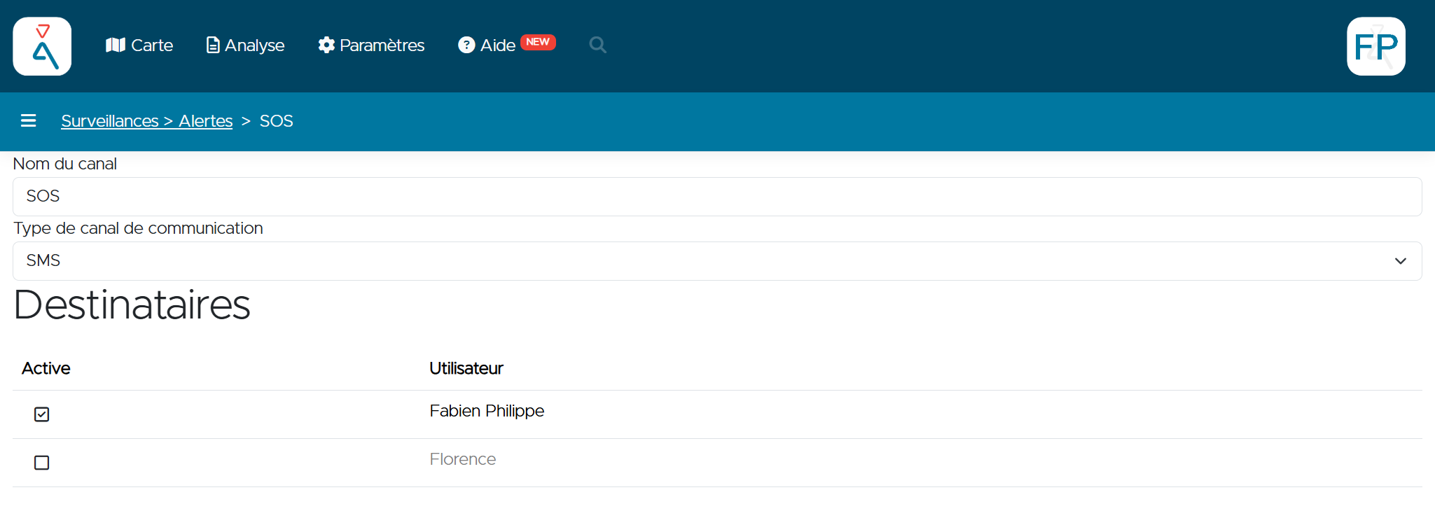 Alpik Pro — SOS alert recipients