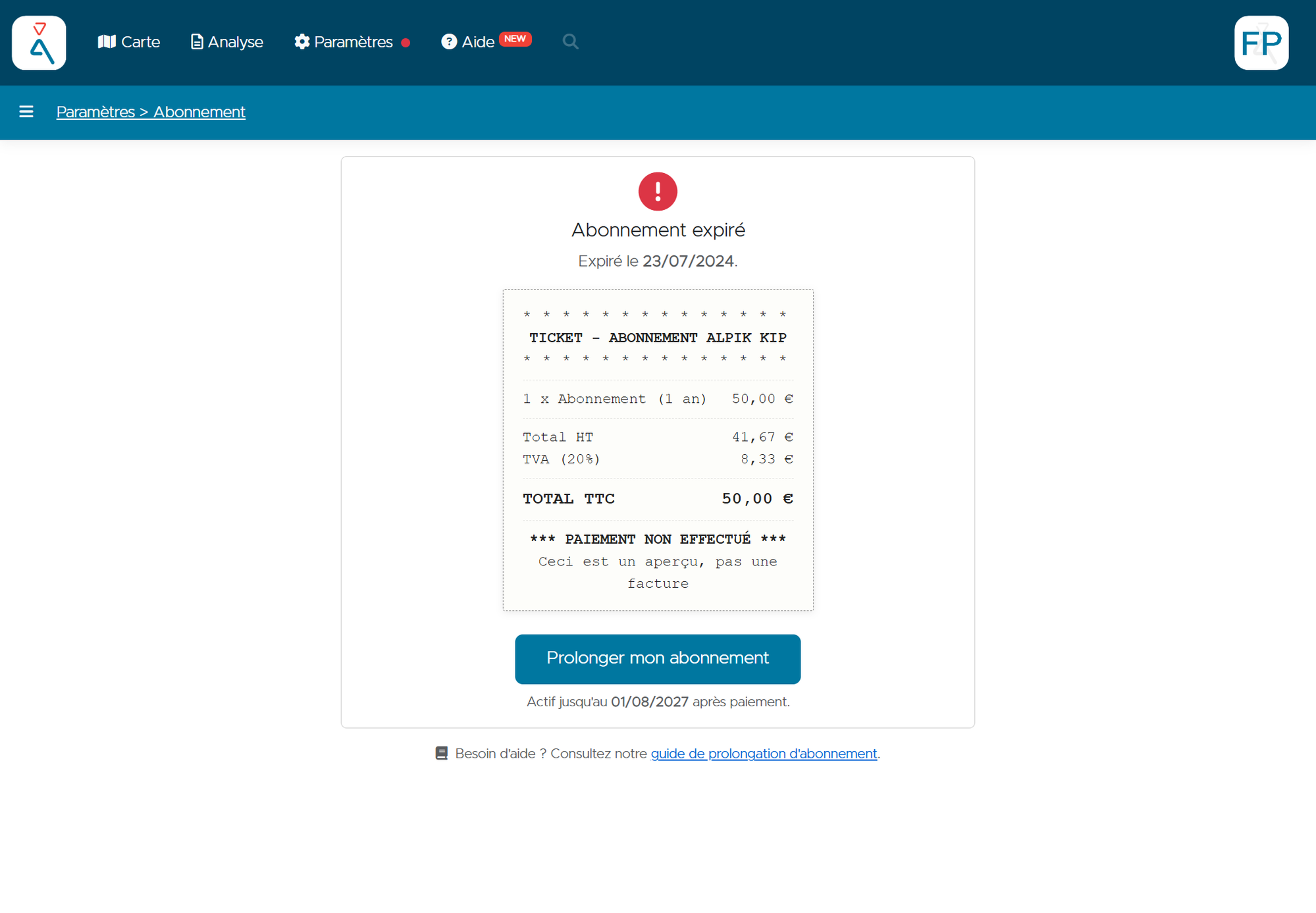 Alpik Pro — Expired KIP subscription